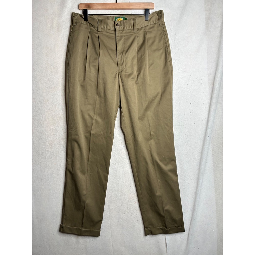 Cabelas Mens 34x32 Pleated Chinos Olive Khaki Outdoor Gear Cuffed Pants 901093